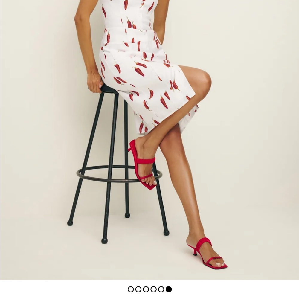 White Dress with Red Leaf Print